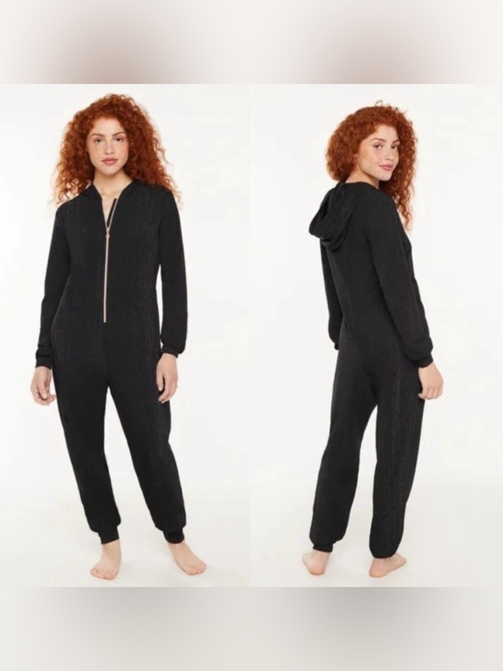 NWT Savage x Fenty Black Metallic Sleep & Shine Hooded Jogger Jumpsuit Medium